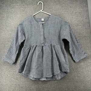 Lintico Caroline Top Women Size Small Blue Gingham Linen Cotton Baby Doll